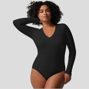 Soma Ribbed V-Neck Long Sleeve Bra Bodysuit in Black | XL